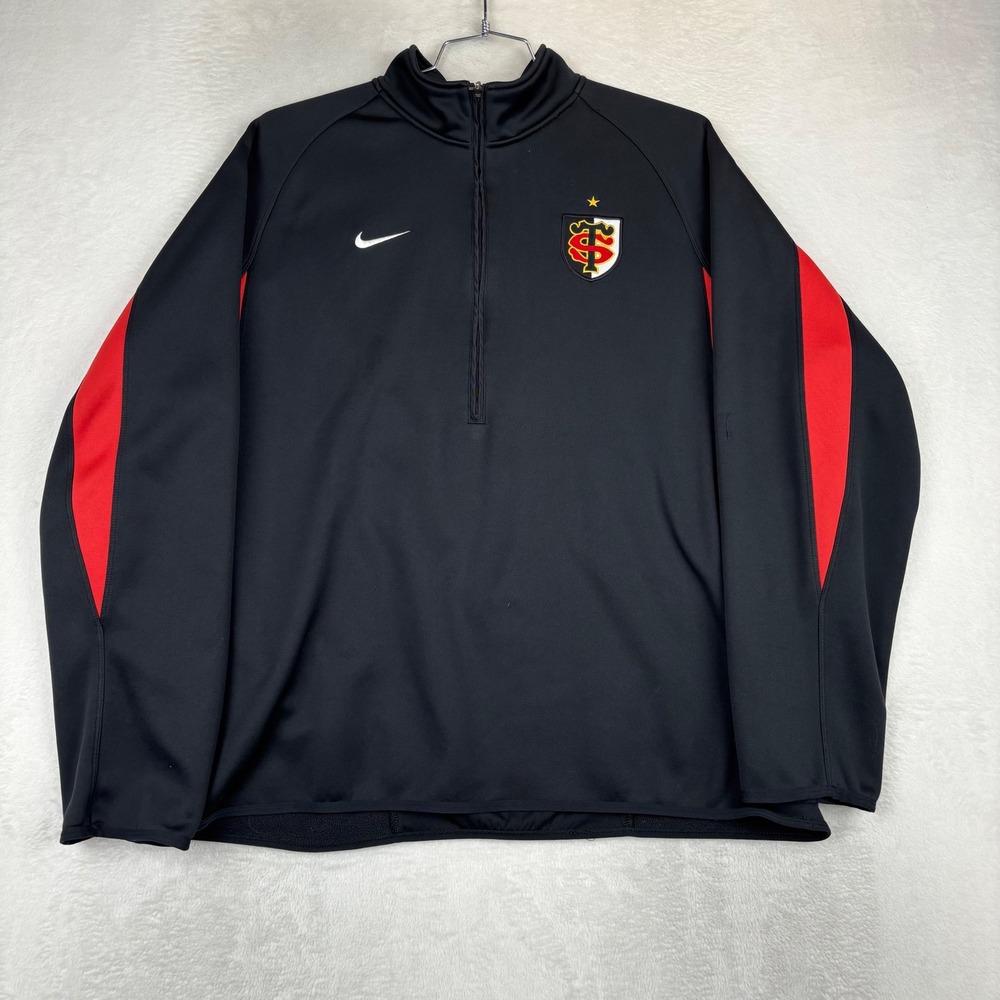 Nike Stade Toulousain Vintage Therma-FIT Rugby Quarter Zip  Black Red Mens XL